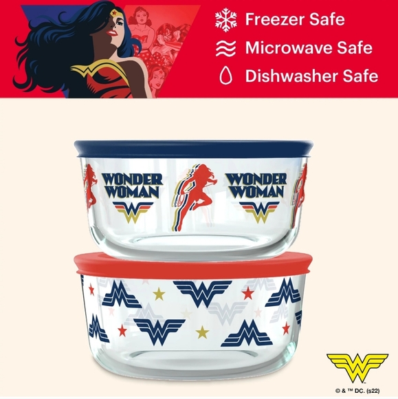 NWT Pyrex Wonder Woman Glass Storage Set, 4-piece Value Pack - Picture 2 of 6